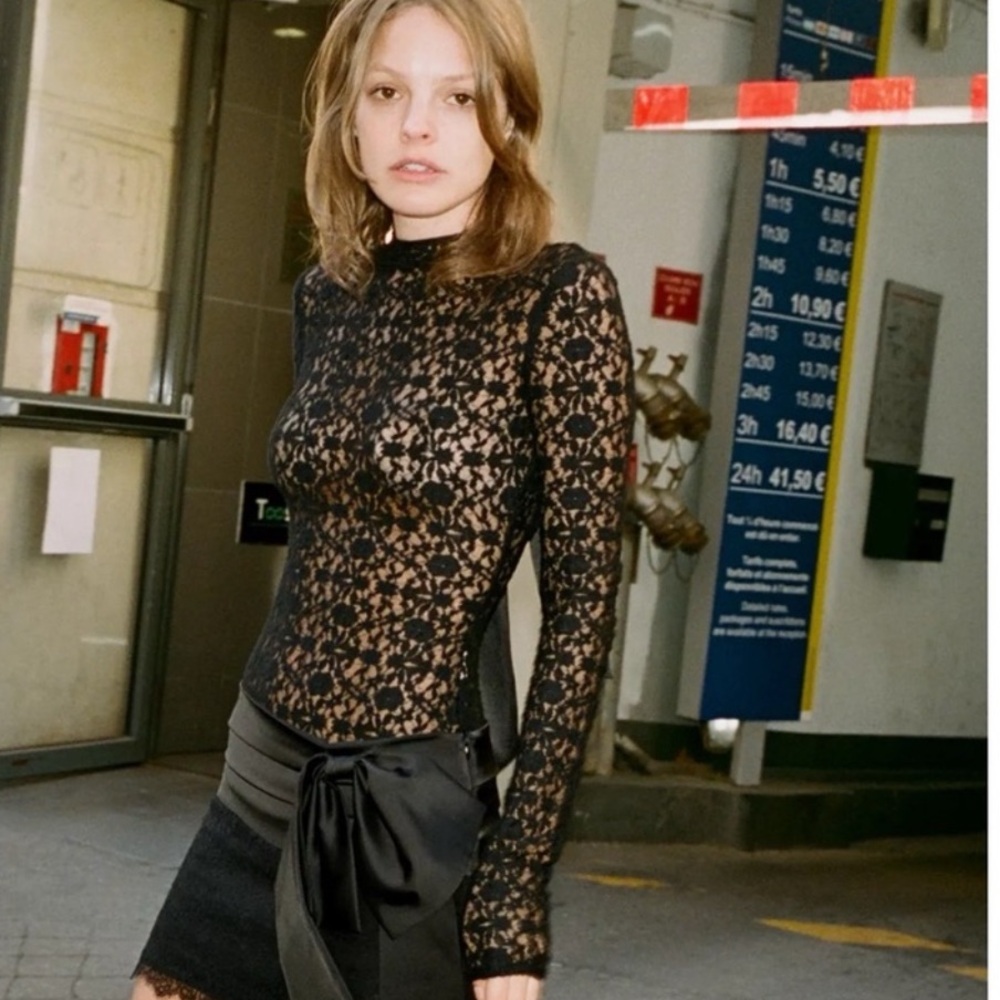 Zara SATIN BOW LACE BODYSUIT XL NWT - Romantic Boudoir Sexy